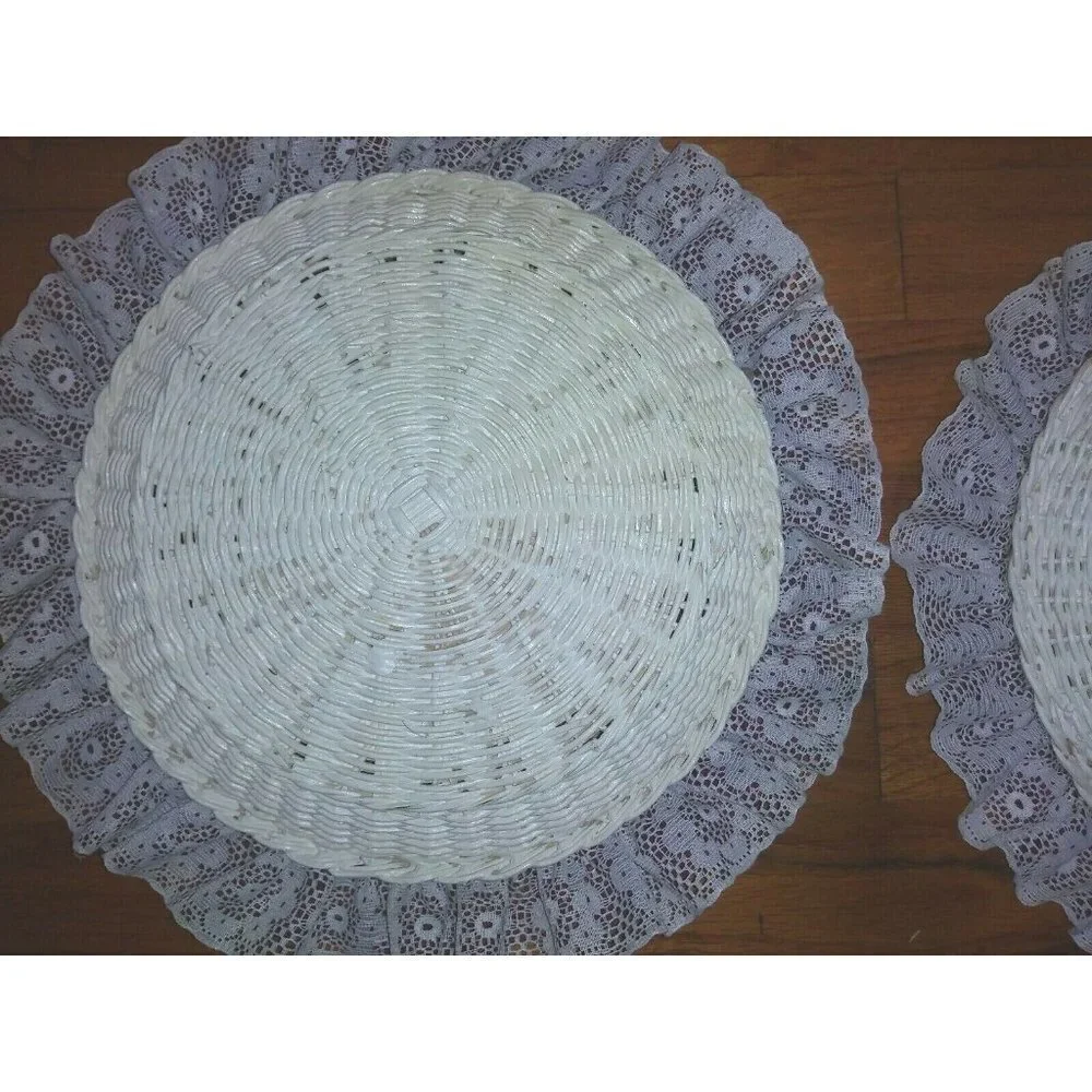 Wicker Hot Plates burgundy Lace border NEW candy/trinket dish/holders Farmhouse